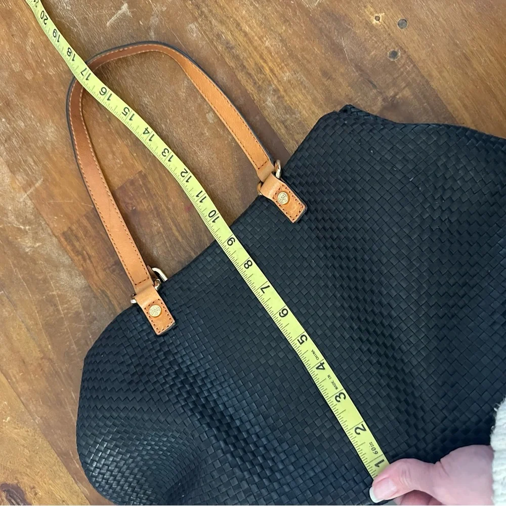 Antonio Melani Black Woven Tote Bag with Tan Leather Straps‎